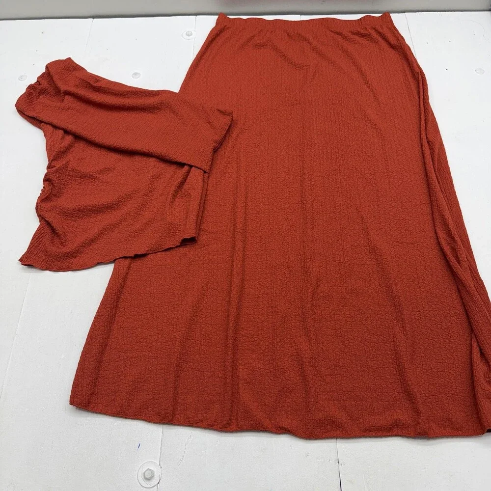 Fashion Nova Pretty Girl Energy Skirt Set Womens 2X Orange Textured One Shoulder